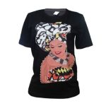 Joy of the Homeland(Black Tee with Colorful Lady in Head Wrap)