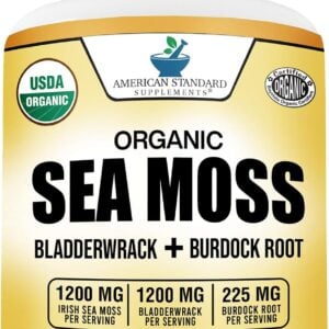American Standard Supplements Organic Sea Moss, Bladderwrack & Burdock Root Capsules - 1200mg Seamoss, 1200mg Bladderwrack, 225mg Burdock Root Per Serving - 120 Capsules, 40 Servings